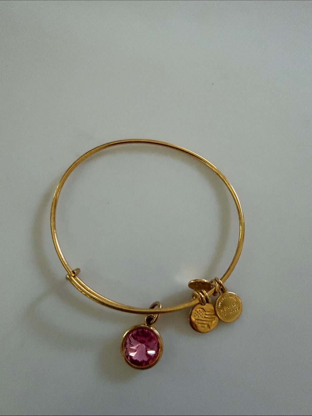 Alex and Ani Gold-Tone Bangle with Pink Crystal Charm